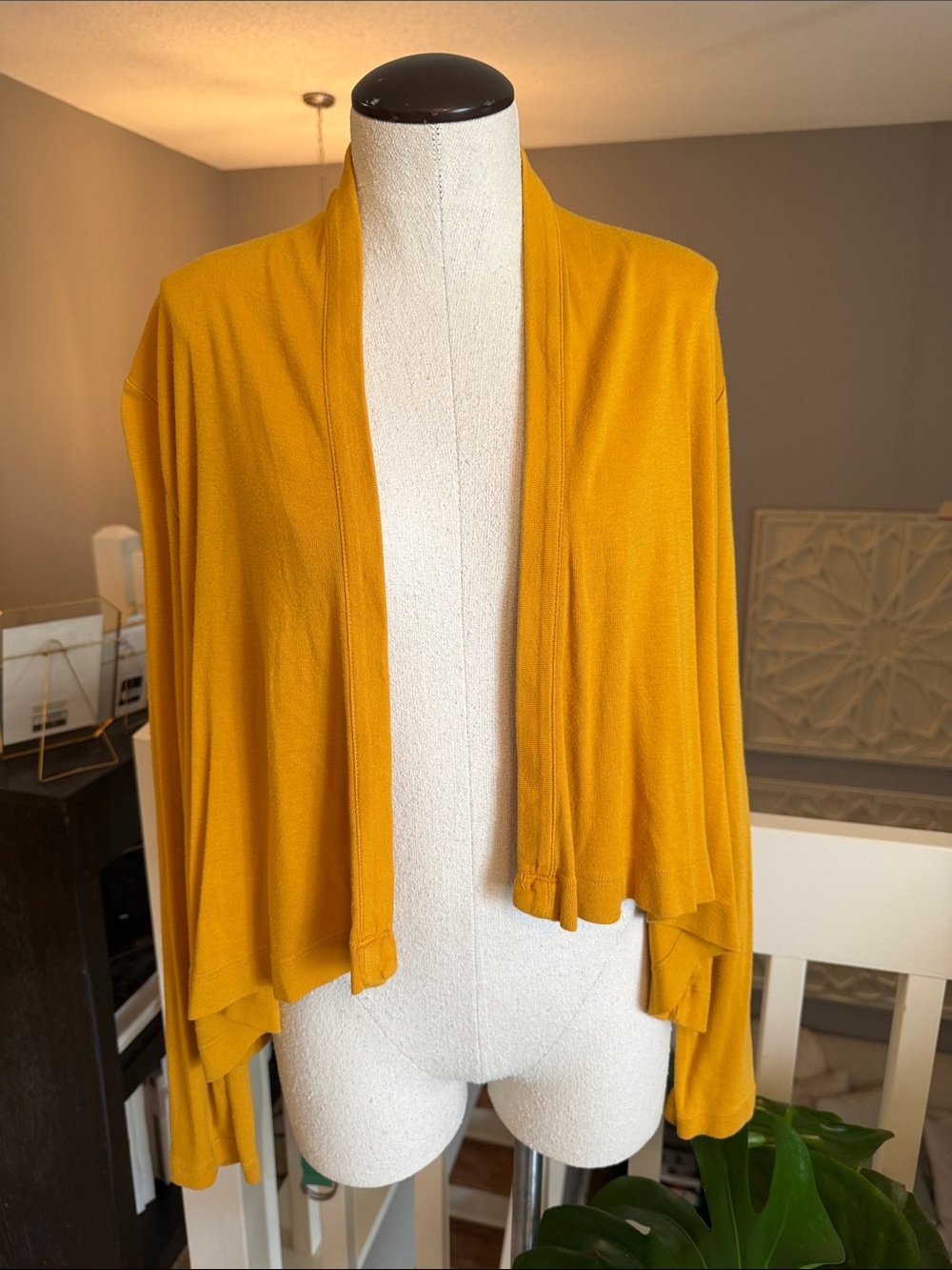 Splendid Mustard Yellow Open Front Draped Cardigan